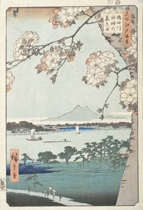 A Szuidzsin-szentély és Masszaki a Szumida folyónál alkotó: Utagawa Hiroshige