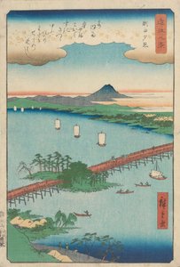 Naplemente fénye Setánál alkotó: Utagawa Hiroshige