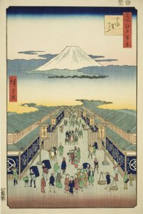 Írta: Suruga, a „Ridge dre d fa net s view of Edo (Edo száz híres nézete)” című sorozatból. alkotó: Utagawa Hiroshige