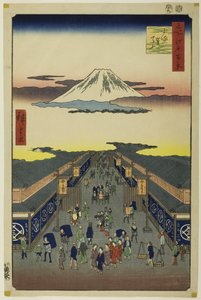 Surugacho, az "Edo száz híres látképe (Meisho Edo hyakkei)" sorozatból. alkotó: Utagawa Hiroshige