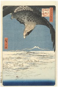 Susaki és a Fukagawa melletti Jmantsubo síkság a Száz híres edói látkép sorozatból, 1857 (színes fametszet)
