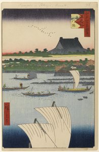 Teppozu és Tsukiji Honganji templom, 78. sz. Edo száz híres képe, 1858 (fatömbnyomat) alkotó: Utagawa Hiroshige
