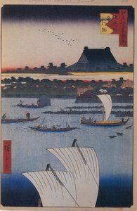 Teppozu és Tsukiji Monzeki templom Edo száz híres kilátása, 1856-1858 alkotó: Utagawa Hiroshige