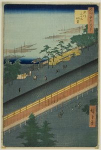 A harminchárom öböl csarnoka Fukagawában (Fukagawa Sanjusangendo), az "Edo száz híres látképe (Meisho Edo hyakkei)" sorozatból. alkotó: Utagawa Hiroshige