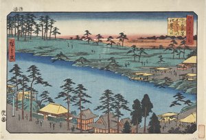 A kumanoi szentély és a tizenkét szentély tava Tsunohazuban, Yotsuyában alkotó: Utagawa Hiroshige