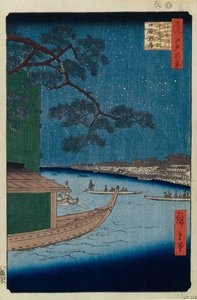 A siker fenyője és Oumayagashi az Asakusa folyón Edo száz híres képe, 1856-1858 alkotó: Utagawa Hiroshige