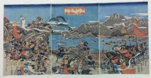 A Kawanakajima-i csata Shinano tartományban. alkotó: Utagawa Hiroshige