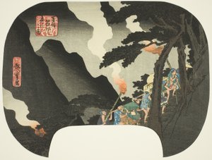 Éjszakai utazás a Hakone-hegységben Izu és Sagami tartomány határán (Zuso Hakone-yama yako no zu), a "Híres helyek a különböző tartományokban (Shokoku meisho)" sorozatból alkotó: Utagawa Hiroshige