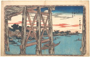 Alkonyi hold a Rjógoku hídnál alkotó: Utagawa Hiroshige