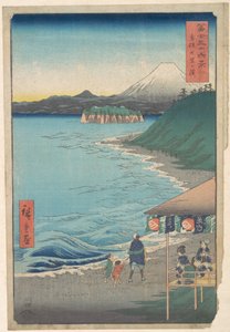Kilátás a Fudzsi-hegyre a Hét-ri partról, Sagami tartományban (Sōshū: Shichi-ri ga hama), a Harminchat látkép a Fudzsi-hegyről (Fugaku sanjūrokkei) sorozatból alkotó: Utagawa Hiroshige