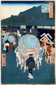 Kilátás a Nihonbashidori első utcájára. Edo száz híres képe, 1856-1858. alkotó: Utagawa Hiroshige