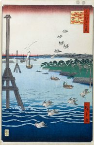 Kilátás a Shiba-partról Edo száz híres képe, 1856-1858. alkotó: Utagawa Hiroshige