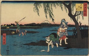 Falu a Tamagawa folyó mellett, 1858. március