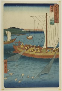 Wakasa tartomány: (Wakasa, gyosen karei ami), a "Hatvan-egynéhány tartomány híres helyei (Rokujuyoshu meisho zue)" sorozatból. alkotó: Utagawa Hiroshige