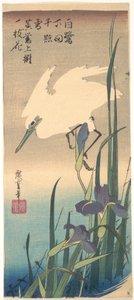 Fehér gém és nőszirom alkotó: Utagawa Hiroshige