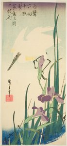 Fehér gém és írisz alkotó: Utagawa Hiroshige