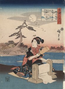 Posztót ványoló nő Settsu tartományban, a Hat ékkőfolyó régi költeményekben sorozatból alkotó: Utagawa Hiroshige