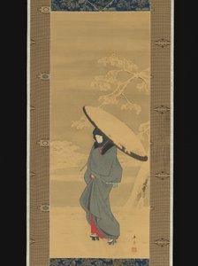 Hóban sétáló nő alkotó: Utagawa Hiroshige