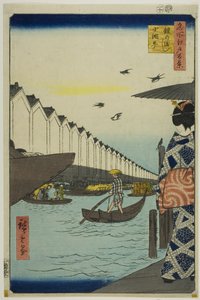 Yoroi komp, Koami-cho (Yoroi no watashi Koami-cho), az "Edo száz híres látképe (Meisho Edo hyakkei)" sorozatból. alkotó: Utagawa Hiroshige