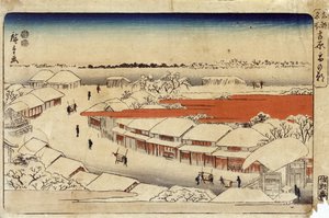 Yoshiwara Yuki no Asa, 1850 (színes fametszet) (színes fametszet)