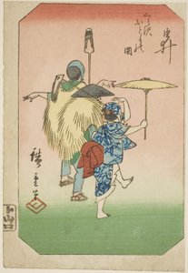 Yui, egy lap része a "Képek a Tokaido út ötvenhárom állomásáról (Tokaido gojusan tsugi zue)" sorozatból. alkotó: Utagawa Hiroshige