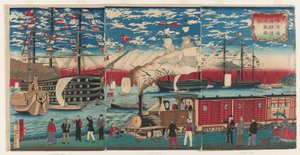 Kép egy mozdonyról a Yokohama Waterfront mentén, Yokohama, Edo időszak