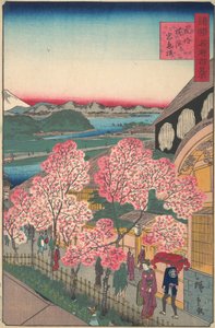 Bejárat a Gankiro Teaházba a Miyozaki kerületben, Yokohama, Bushu, 1859. 3. hónap.