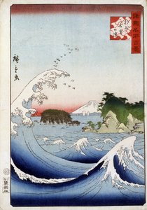 Fuji-hegy a nyugtalan tenger mögött – Hiroshige japán nyomata