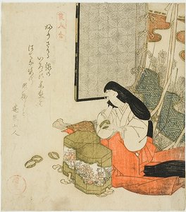 Court Lady Playing Shell Games (Kaiawase), a "Contest of Beauties (Bijin awase)" sorozatból. alkotó: Utagawa Kuninao