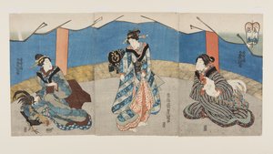 Szépségek kakasviadal közben (Bijin Toriaiu) (színes fatömbnyomat) alkotó: Utagawa Kunisada