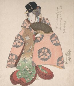 Kabuki színész női szerepben, legyezővel állva, 19. század., 19. század. alkotó: Utagawa Kunisada