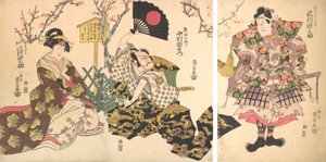 Kabuki jelenet Kumagai táborában, Az Ichinotani csata krónikája I... című darabból, 1811. alkotó: Utagawa Kunisada