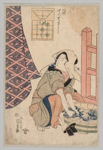 Ülő nő, aki ruhát mos egy fából készült kádban alkotó: Utagawa Kunisada