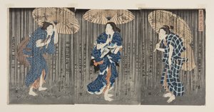 Hirtelen zápor a nyári hőségben (Shochu no yudachi) (színes fatömbnyomat) alkotó: Utagawa Kunisada