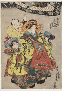 Hanmurski és Koshikibu kurtizánok, a Tamai Promending in the Rainben alkotó: Utagawa Kunisada