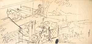 Két kurtizán élvezi a kilátást egy teaházból alkotó: Utagawa Kunisada