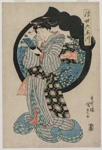 Nő kéztükörrel A lebegő világ hat Tama folyója című sorozatból, c. 1830-as évek eleje alkotó: Utagawa Kunisada