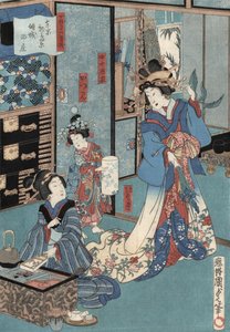 Ukiyo-e Gésa nyomat Hibachival, II. Kunisada, 1860 körül (színes fatömbnyomat)