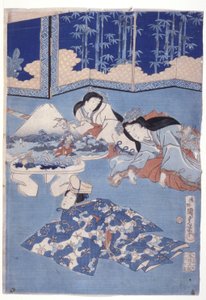 A tavasz köszöntése virággyűjtéssel (Hana Soroi Haru No Taimen) (színes fanyomat) alkotó: Utagawa Kunisada II