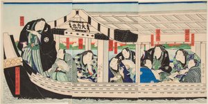 Dairiki Maru szumóbirkózó egy hajón a barátaival. Nyomtatás: Utagawa Kuniteru (1808-1876)