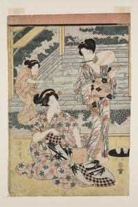 Ladies at Hot Spring (színes fatömb nyomat)