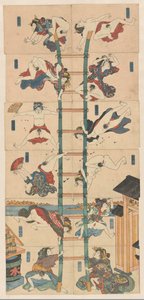 Tizenkét koban Shunga sorozat prostituáltakkal akrobatikus tűzoltók szerepében alkotó: Utagawa Kuniyoshi (school of)