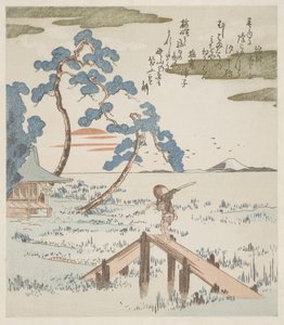 Egy gazda átkel a gyaloghídon alkotó: Utagawa Kuniyoshi