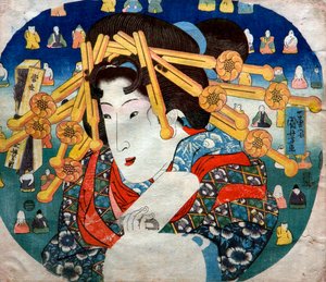 Udvarhírek sorozata: Modern három nehézség a nők számára (Tōsei sanpukutsui), 1833 körül alkotó: Utagawa Kuniyoshi