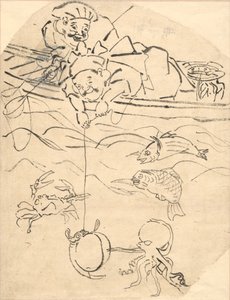 Daikoku és Ebisu, a boldogság hét istene közül kettő. alkotó: Utagawa Kuniyoshi