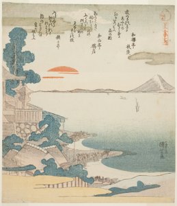Hajnal Mout Fuji és Susaki felett, a "Fuji-hegy öt nézete (Fuji goban no uchi)" sorozatból alkotó: Utagawa Kuniyoshi
