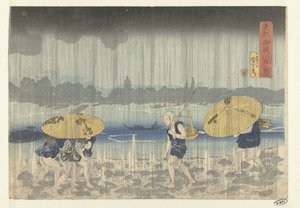 Az Onmaya folyó partja a keleti fővárosban Toto Onmayagashi no zu (cím a tárgyon) alkotó: Utagawa Kuniyoshi