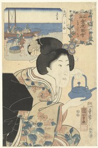 A szorgalmas pincérnő Meleg érzések a hegy és a tenger iránt (sorozat címe) Sankai medetai zue (sorozat címe az objektumon) alkotó: Utagawa Kuniyoshi