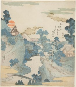 A Fuji hegy távoli kilátása Hakone-ból hajnalban alkotó: Utagawa Kuniyoshi