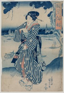 Gésa állva a Sumida folyó partján (az Emberek, akik szeretik a legújabb divatot és modort című sorozatból) alkotó: Utagawa Kuniyoshi